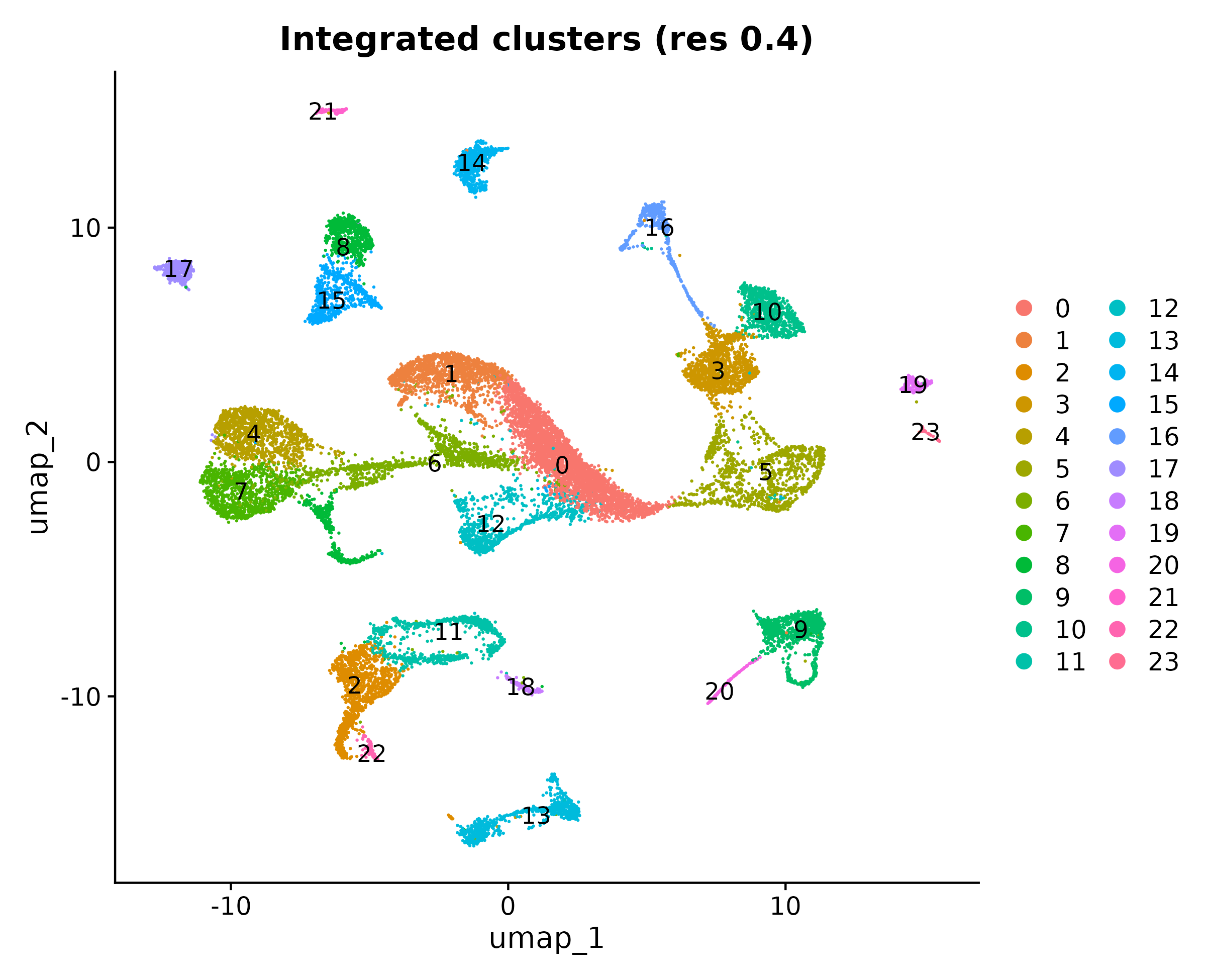 UMAP of 19,963 cells colored by 24 clusters